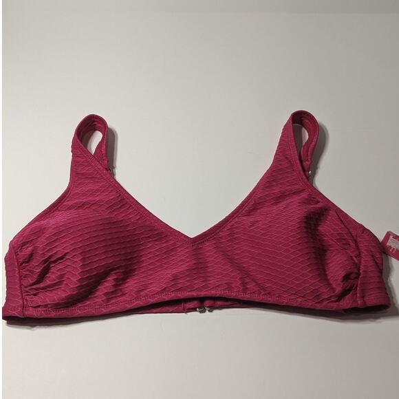 Xhilaration Bikini Top Textured V Neck Pink Juniors XL Bralette Swimsuit Beach - Picture 1 of 11